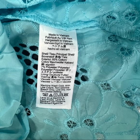 J.Crew Women's XXL Aqua Blue Long-Sleeve Eyelet Popover Blouse Casual Summer NWT - Picture 5 of 11